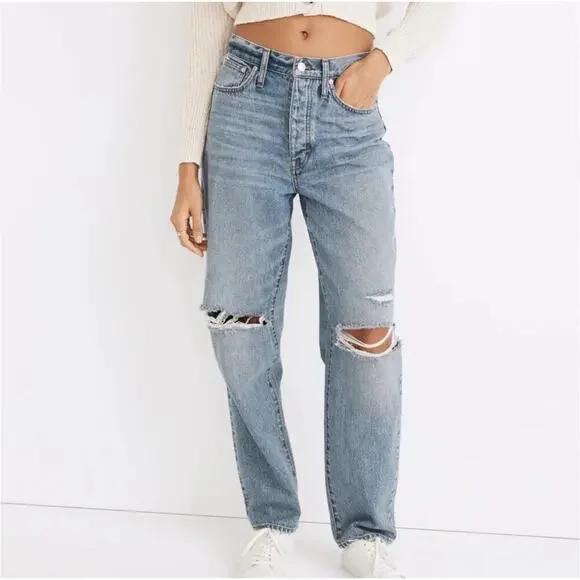 Madewell Women’s The Dad Jean High Rise Distressed Size 26 Light Wash - Picture 1 of 14